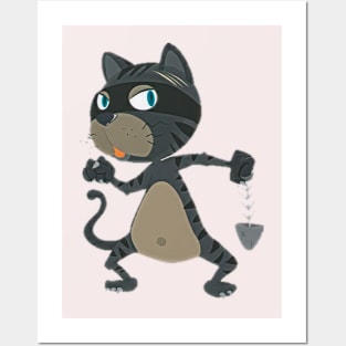 funny thief cat Posters and Art